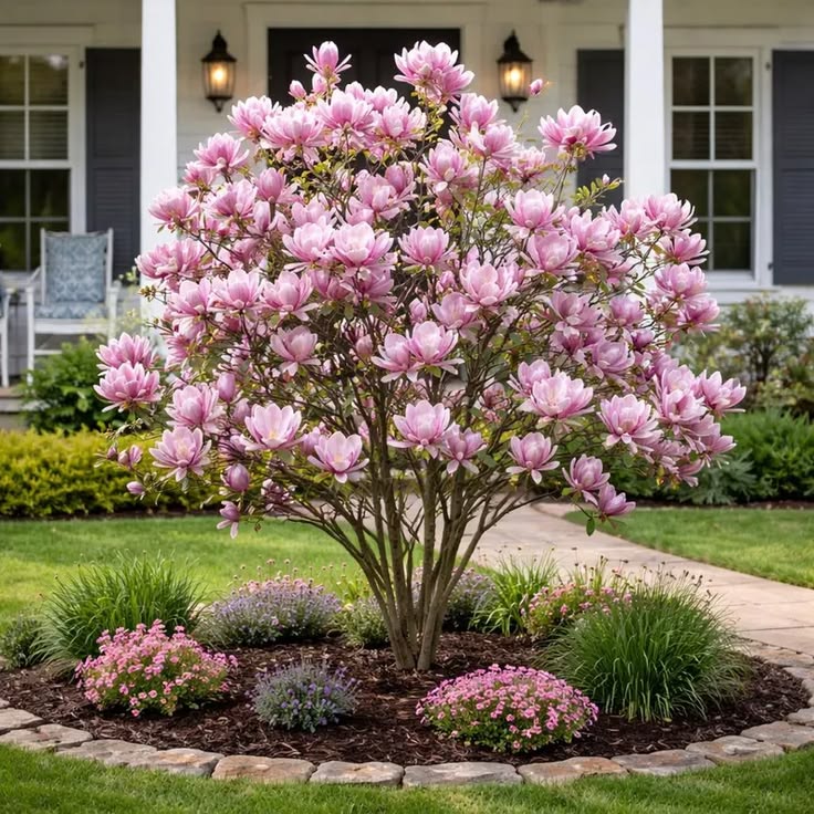 Magnolia tree in full spring blossom